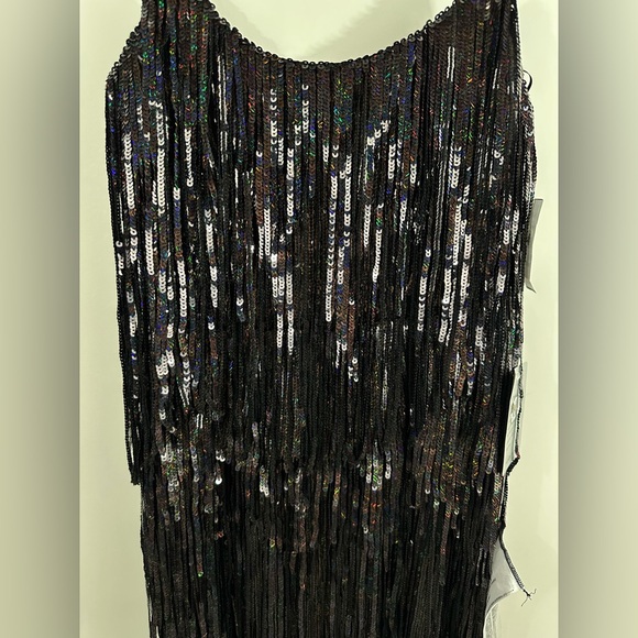 Dress the Population Roxy Iridescent Black Fringe Midi Flapper 1920s NWT Size S - Picture 6 of 12